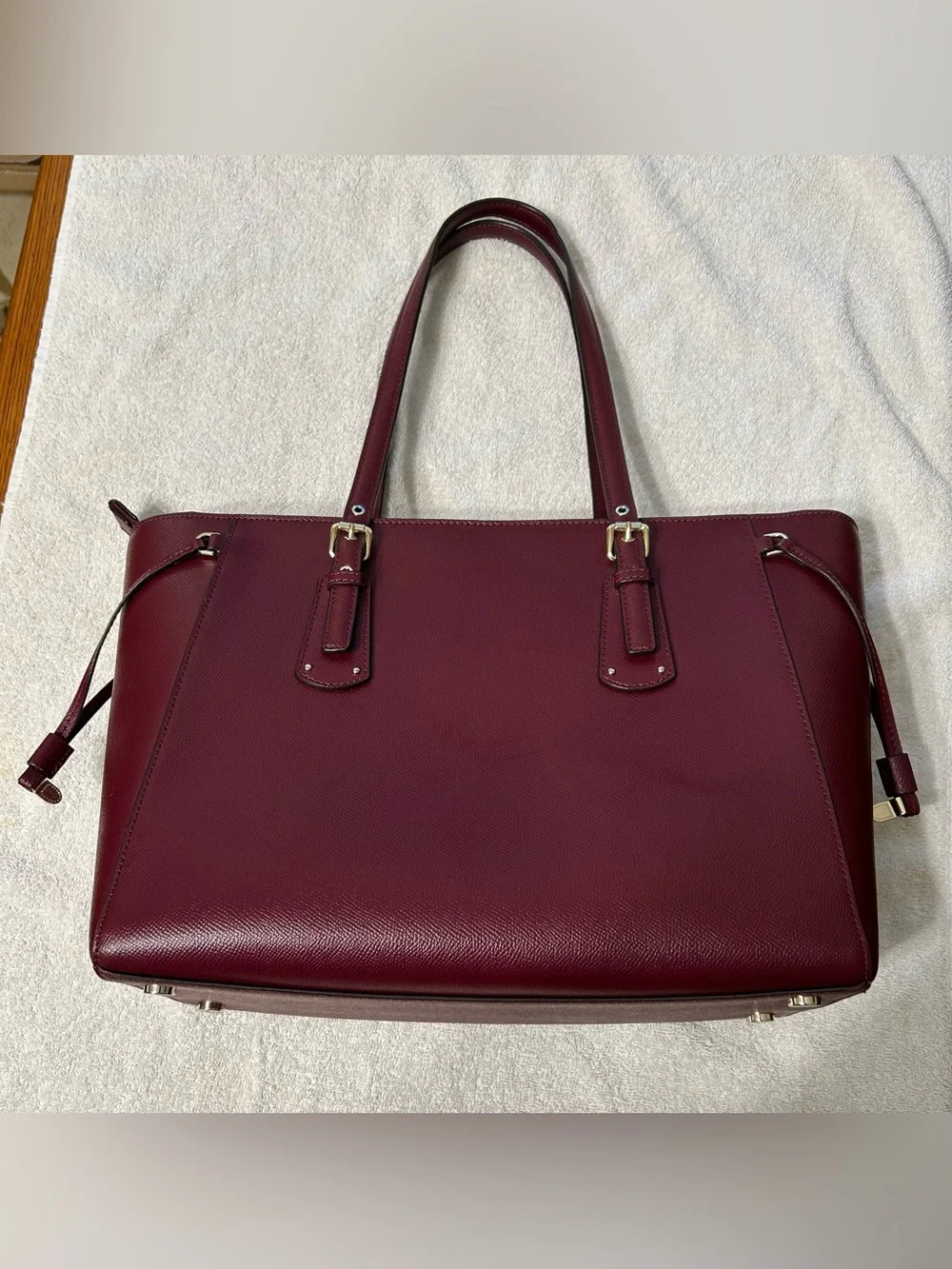 Michael Kors Voyager Wine Leather Saffiano Tote with Gold Hardware